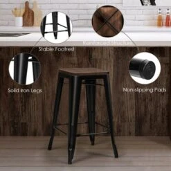 Costway Set Of 4 Counter Height Backless Barstool 26'' Metal Stackable Stool W/Wood Seat -Furniture Store GUEST ba35e1a6 705b 4df4 bf63 eef64c7a2afa