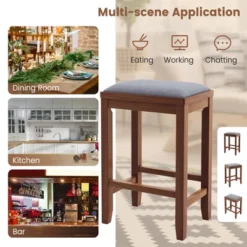 Costway Set Of 2 Upholstered Bar Stools Wooden Counter Height Dining Chairs Brown -Furniture Store GUEST ba8e7bb4 5b62 4bc5 b2ae d24a1ccc91dd