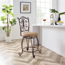 24" Genna Back Bar Counter Height Barstool Brown - Linon