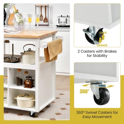 Costway Kitchen Island Trolley Cart On Wheels With Storage Open Shelves & Drawer White/Brown 9 Costway Kitchen Island Trolley Cart On Wheels With Storage Open Shelves & Drawer White/Brown - Image 7