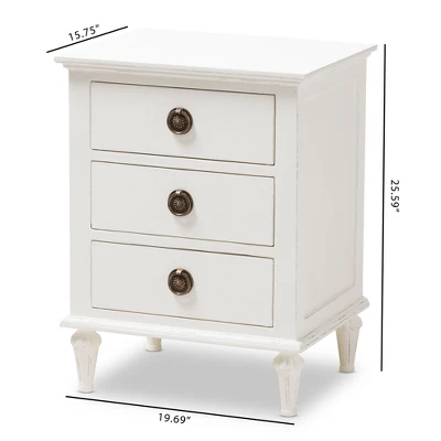 Venezia French - Inspired Rustic Washed Wood 3 - Drawer Nightstand - White - Baxton Studio 10 Venezia French - Inspired Rustic Washed Wood 3 - Drawer Nightstand - White - Baxton Studio - Image 8