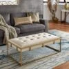 Ervyn Gold Finish Velvet Button Tufted Cocktail Ottoman - Inspire Q