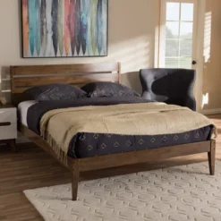 Elmdon Mid Century Modern Solid Wood Slatted Headboard Style Platform Bed Brown - Baxton Studio -Furniture Store GUEST be4c5992 8286 4b20 be23 62d9a47805ef