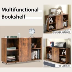 Tangkula 3-Tier Wood Bookcase 6 Cube Bookshelf W/ Door Wheels Display Cabinet -Furniture Store GUEST be64b64e 4c49 4bd7 a6a2 c306793d1852