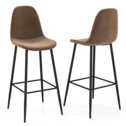 Costway Set Of 2 Bar Stools 29.5'' Velvet Upholstered High Back Bar Chairs Kitchen Brown/Grey 16 Costway Set Of 2 Bar Stools 29.5'' Velvet Upholstered High Back Bar Chairs Kitchen Brown/Grey -Furniture Store GUEST bf8e6c40 fcf7 48a4 9674 084238480da8