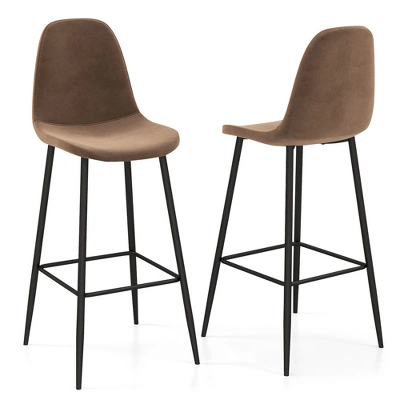 Costway Set Of 2 Bar Stools 29.5'' Velvet Upholstered High Back Bar Chairs Kitchen Brown/Grey 9 Costway Set Of 2 Bar Stools 29.5'' Velvet Upholstered High Back Bar Chairs Kitchen Brown/Grey - Image 7