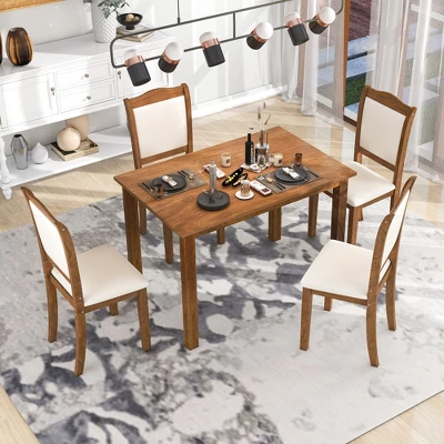 5-Piece Wood Dining Table Set With Upholstered Chairs-ModernLuxe 3 5-Piece Wood Dining Table Set With Upholstered Chairs-ModernLuxe