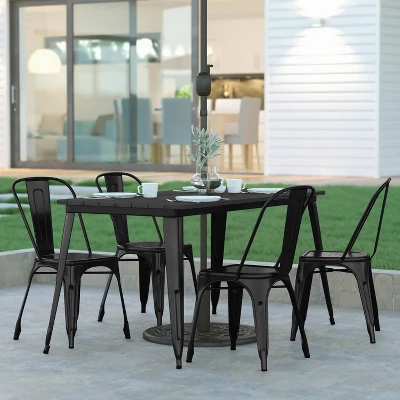 Emma And Oliver Indoor/Outdoor Dining Table With Umbrella Hole, 30" X 60" Rectangular All Weather Poly Resin Top And Black Steel Base 4 Emma And Oliver Indoor/Outdoor Dining Table With Umbrella Hole, 30" X 60" Rectangular All Weather Poly Resin Top And Black Steel Base - Image 2