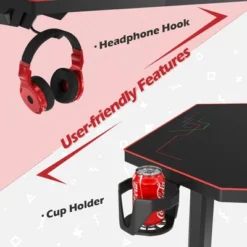 Costway 55'' Gaming Desk T-shaped Computer Desk W/ Full Mouse Pad & LED Lights -Furniture Store GUEST c068fd11 0fe4 4317 be22 c81229477340