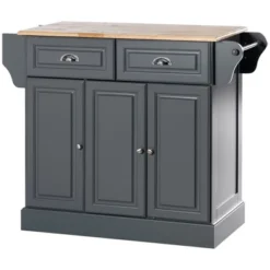 HOMCOM Kitchen Island With Storage Rolling Kitchen Serving Cart With Rubber Wood Top Towel Rack Storage Drawer And Cabinet Grey -Furniture Store GUEST c07faffd 7a63 4fad 89f4 b5869a4d9091