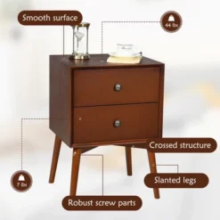 Costway 2PCS Nightstand Mid-Century End Side Table 2 Drawer Rubber Wood Legs Living Room -Furniture Store GUEST c2122561 e72a 46e3 85c6 90f77a7064a4