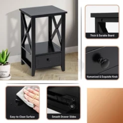 Costway Modern Nightstand With Bottom Drawer Storage Shelf Small Side End Table WhiteBlack -Furniture Store GUEST c22dd686 e1b8 4fa8 b26c 79dbffa5b99b
