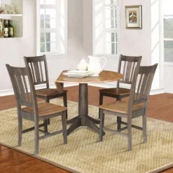 42" Round Dual Drop Leaf Dining Table With 4 Splat Back Chairs Hickory/Washed Coal - International Concepts -Furniture Store GUEST c2455f28 3b6e 4b94 bb52 30f595c41ebf