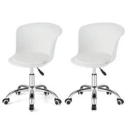 Costway Set Of 2 Adjustable Office Chair Armless Swivel Desk Chair PU Leather Seat Black/White -Furniture Store GUEST c3ab2a3c 730f 4faa a8cb 73038aff6308