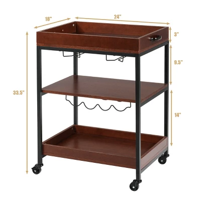 Costway 3 Tier Trolley Cart Kitchen Island Serving Bar Cart W/ Glass Holder & Wine Rack 3 Costway 3 Tier Trolley Cart Kitchen Island Serving Bar Cart W/ Glass Holder & Wine Rack