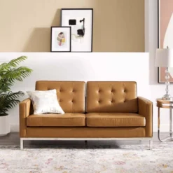 Loft Tufted Upholstered Faux Leather Loveseat Silver/Tan - Modway -Furniture Store GUEST c4f24445 e86e 44ca b56b 365a2ce1dc5e