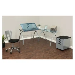 Futura L-Shaped Desk With Adjustable Top - Silver/Blue Glass 8 Futura L-Shaped Desk With Adjustable Top - Silver/Blue Glass -Furniture Store GUEST c5b676f0 e65b 4905 8881 14b8862fb43f