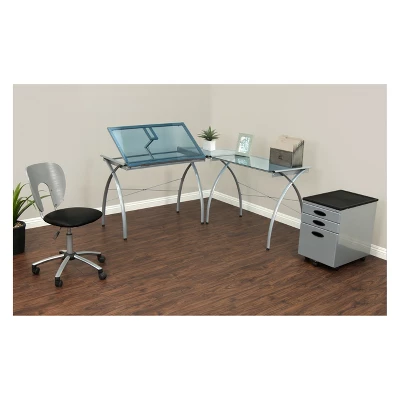 Futura L-Shaped Desk With Adjustable Top - Silver/Blue Glass 5 Futura L-Shaped Desk With Adjustable Top - Silver/Blue Glass - Image 3