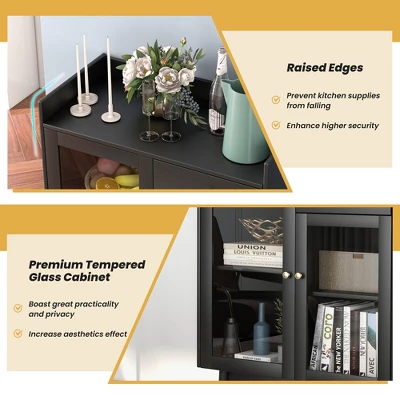 Costway Kitchen Buffet Server Sideboard Accent Cabinet With2 Tempered Glass Doors & Drawer 10 Costway Kitchen Buffet Server Sideboard Accent Cabinet With2 Tempered Glass Doors & Drawer - Image 8