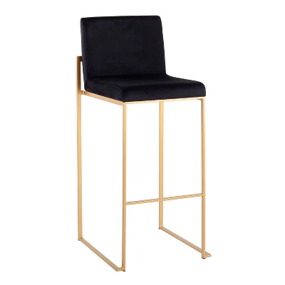 Set Of 2 Fuji High Back Stainless Steel/Velvet Barstools With Gold Legs - LumiSource 3 Set Of 2 Fuji High Back Stainless Steel/Velvet Barstools With Gold Legs - LumiSource