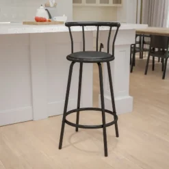 Emma And Oliver Crown Back Black Metal Barstool With Black Vinyl Swivel Seat -Furniture Store GUEST c646cab9 e602 4291 9387 4bae2b59c906