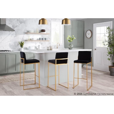 Set Of 2 Fuji High Back Stainless Steel/Velvet Barstools With Gold Legs - LumiSource 10 Set Of 2 Fuji High Back Stainless Steel/Velvet Barstools With Gold Legs - LumiSource - Image 8