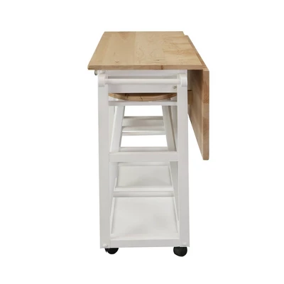 Square Hardwood Drop Leaf Table Top Breakfast Cart Natural/White - Flora Home 4 Square Hardwood Drop Leaf Table Top Breakfast Cart Natural/White - Flora Home - Image 2