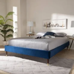 Full Volden Velvet Wood Platform Bed Frame Blue - Baxton Studio -Furniture Store GUEST c94bfbdb 85b4 4155 a329 8b170f1bd34b