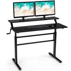 Costway Standing Desk Crank Adjustable Sit To Stand Workstation With Monitor Shelf BrownBlack -Furniture Store GUEST c95e9059 761e 42d5 917b a19281fe31af