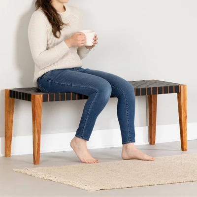 Balka Woven Leather Bench Matte Black - South Shore 4 Balka Woven Leather Bench Matte Black - South Shore - Image 2