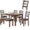 6pc Rubber Wood Dining Set Brown - Benzara