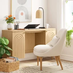 Arches Writing Desk With Storage Cabinets Natural - Threshold™