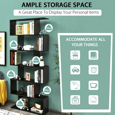 Costway 2 PCS 6 Tier S-Shaped Bookshelf Storage Display Bookcase Z-Shelf 7 Costway 2 PCS 6 Tier S-Shaped Bookshelf Storage Display Bookcase Z-Shelf - Image 5