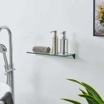 Floating Glass Shelf On Aluminum Bar Clear - Danya B. 5 Floating Glass Shelf On Aluminum Bar Clear - Danya B. - Image 3
