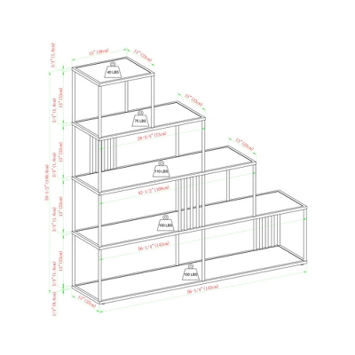 55.5" Modern 4 Shelf With Metal Bar Room Divider Bookcase Coastal Oak/Black - Saracina Home 10 55.5" Modern 4 Shelf With Metal Bar Room Divider Bookcase Coastal Oak/Black - Saracina Home - Image 8