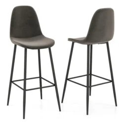 Costway Set Of 2 Bar Stools 29.5'' Velvet Upholstered High Back Bar Chairs Kitchen Brown/Grey 17 Costway Set Of 2 Bar Stools 29.5'' Velvet Upholstered High Back Bar Chairs Kitchen Brown/Grey -Furniture Store GUEST ccd64511 547b 4652 a455 31d365c0f312