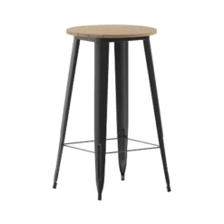 Merrick Lane Indoor/Outdoor Bar Top Table, 23.75" Round All Weather Poly Resin Top With Steel Base