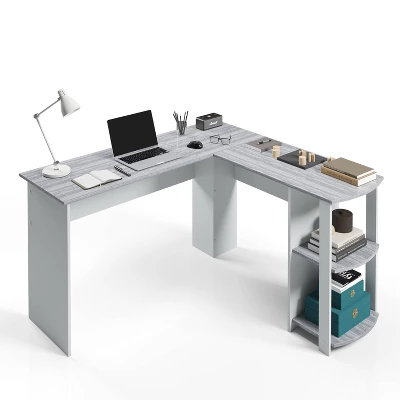 Modern L Shaped Desk With Side Shelves Gray - Techni Mobili 4 Modern L Shaped Desk With Side Shelves Gray - Techni Mobili - Image 2