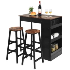 Costway 3 Pieces Bar Table Set Industrial Counter With Storage Black -Furniture Store GUEST cd94c8e9 c544 4393 a60d bc1742959ca7