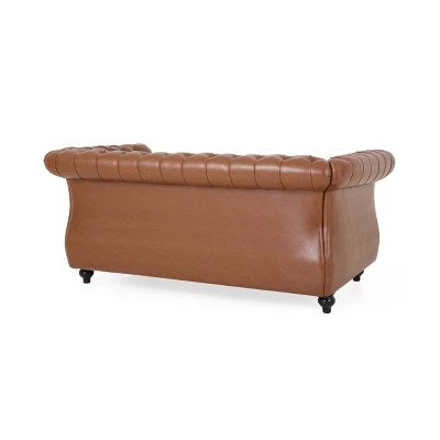 Silverdale Traditional Chesterfield Loveseat Cognac Brown/Dark Brown - Christopher Knight Home 7 Silverdale Traditional Chesterfield Loveseat Cognac Brown/Dark Brown - Christopher Knight Home - Image 5