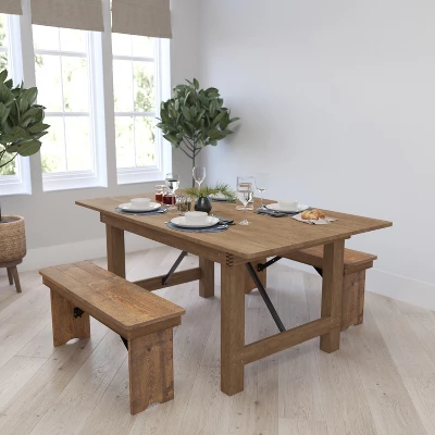 Merrick Lane Antique Solid Pine Folding Farmhouse Style Bench 7 Merrick Lane Antique Solid Pine Folding Farmhouse Style Bench - Image 5