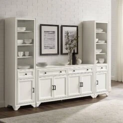 3pc Tara Sideboard And Bookcase Set Distressed White - Crosley