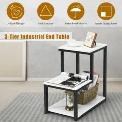 Costway 3-Tier End Table Sofa Side Table Night Stand W/ Shelf For Living Room White -Furniture Store GUEST d012d4f8 2ffb 4852 84ad 9cef5fac6888