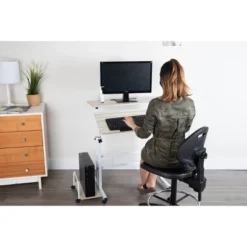 White Rolling Sitting/Standing Desk With Side Storage - Mind Reader -Furniture Store GUEST d09f47a7 48f4 4c35 9e6f efdecdaba79f