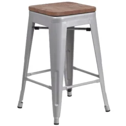 Flash Furniture 24" High Backless Metal Counter Height Stool With Square Wood Seat -Furniture Store GUEST d1e2c718 c8a4 4903 a617 dcf1f4599820