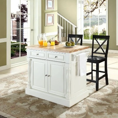 Oxford Kitchen Island With 2 Counter Height Barstools White - Crosley 3 Oxford Kitchen Island With 2 Counter Height Barstools White - Crosley