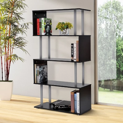 HomCom Modern S-Shaped 5 Tier Room Dividing Bookcase Wooden Storage Display Stand Shelf - Black 3 HomCom Modern S-Shaped 5 Tier Room Dividing Bookcase Wooden Storage Display Stand Shelf - Black