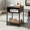 Costway Industrial Nightstand End Side Table W/ Compartment & Mesh Shelf Rustic Brown -Furniture Store GUEST d2b7b5eb a00d 42e1 92a3 b86b14567ab3