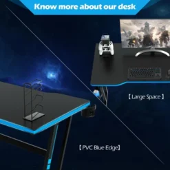 Tangkula Z-Shaped Ergonomic Gaming Desk With Headphone Hook Computer&Office Desk Blue/Red -Furniture Store GUEST d2f5b469 1c46 4f21 a205 c55f7c1aae86