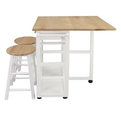Square Hardwood Drop Leaf Table Top Breakfast Cart Natural/White - Flora Home 8 Square Hardwood Drop Leaf Table Top Breakfast Cart Natural/White - Flora Home - Image 6